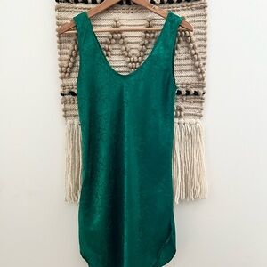 Vintage Miss Elaine 90s Emerald Green Sleeveless Silk Slip Dress